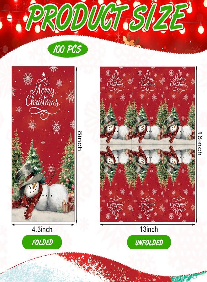 Janlaugh 100 Pcs Christmas Snowman Napkins Paper Merry Christmas Guest Napkins Disposable Xmas Paper Hand Towels for Guest Bathroom Dinner Decorative Kitchen Dining Table Party Supplies(Red) - Image 3